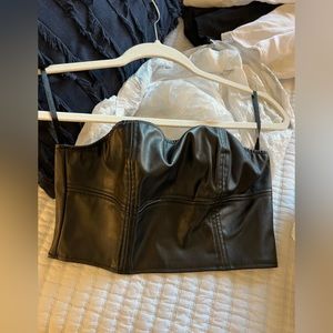 Black Pleather strapless crop top. Size S.